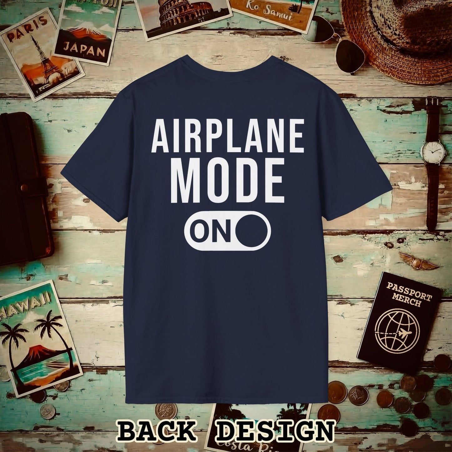 Airplane Mode, ON Back Print T-Shirt Navy / S