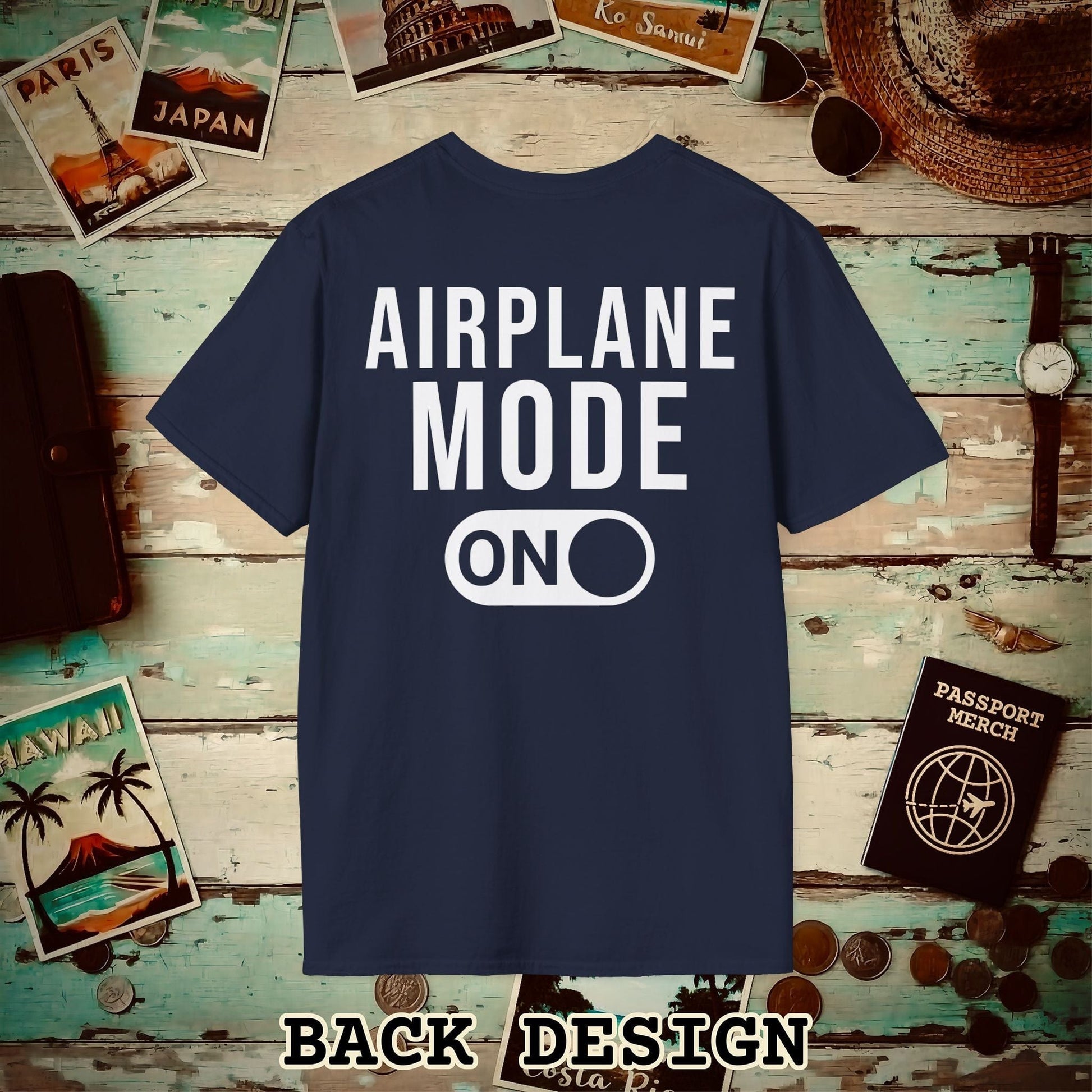 Airplane Mode, ON Back Print T-Shirt Navy / S