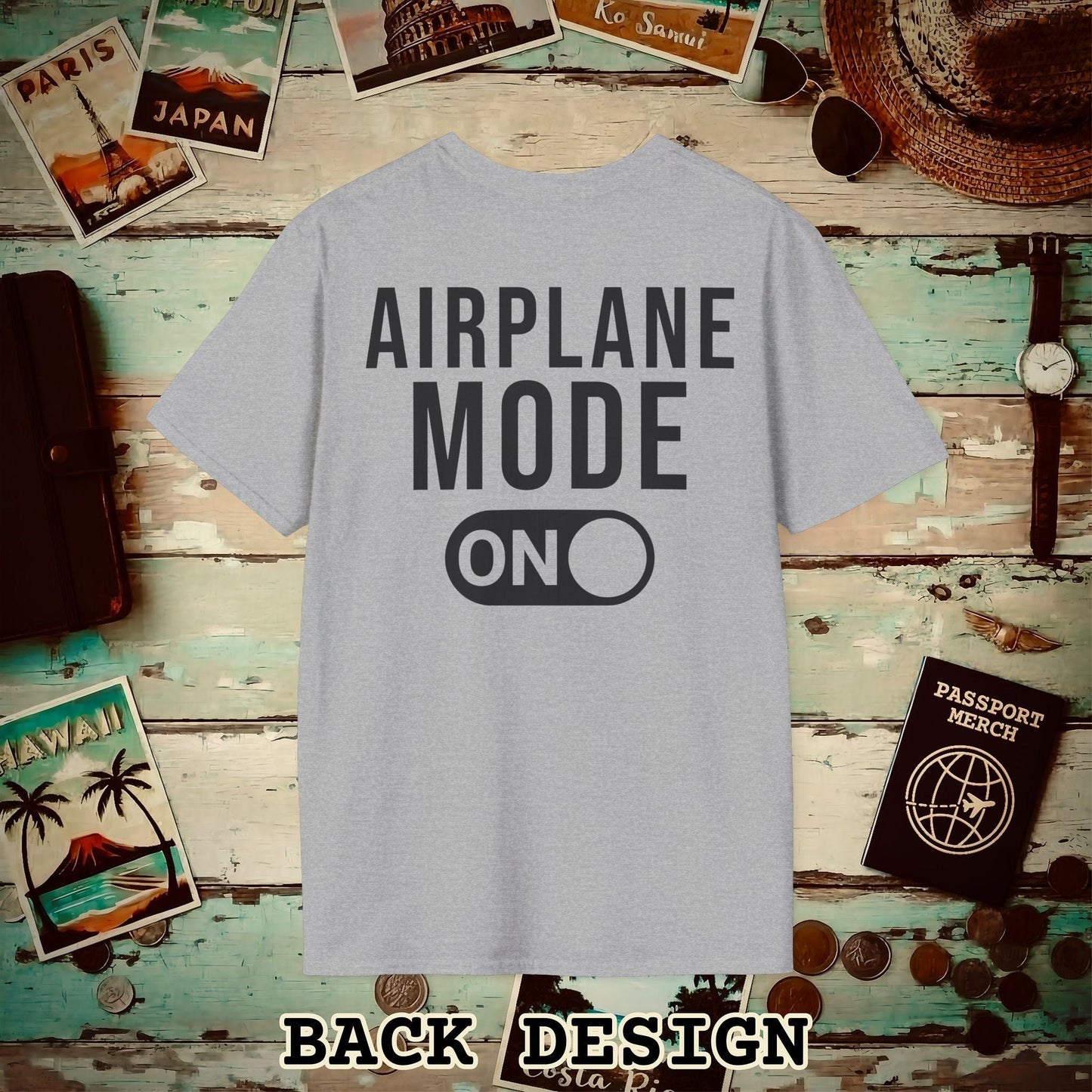 Airplane Mode, ON Back Print T-Shirt Sport Grey / S