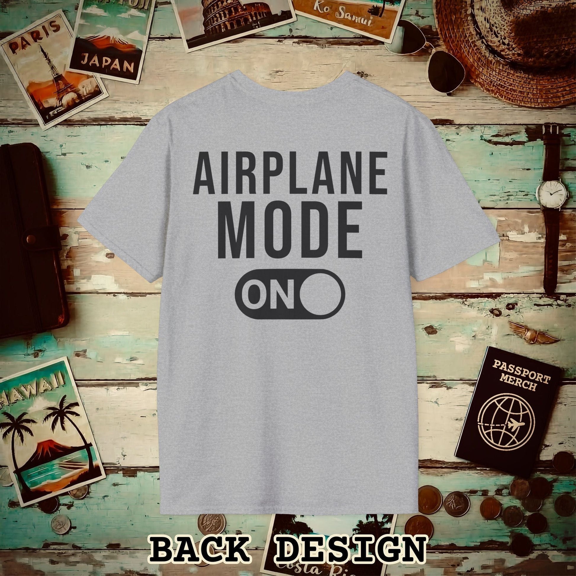 Airplane Mode, ON Back Print T-Shirt Sport Grey / S