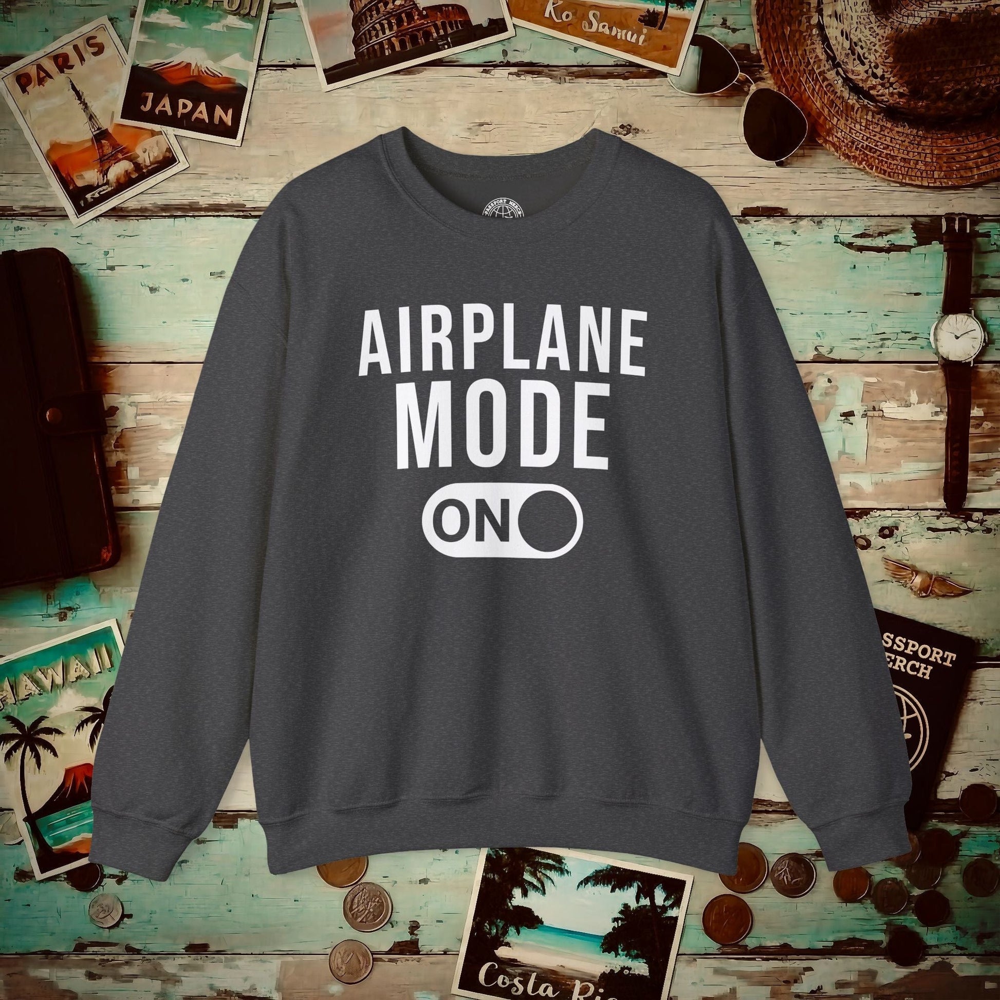 Airplane Mode, ON Crewneck Dark Heather / S