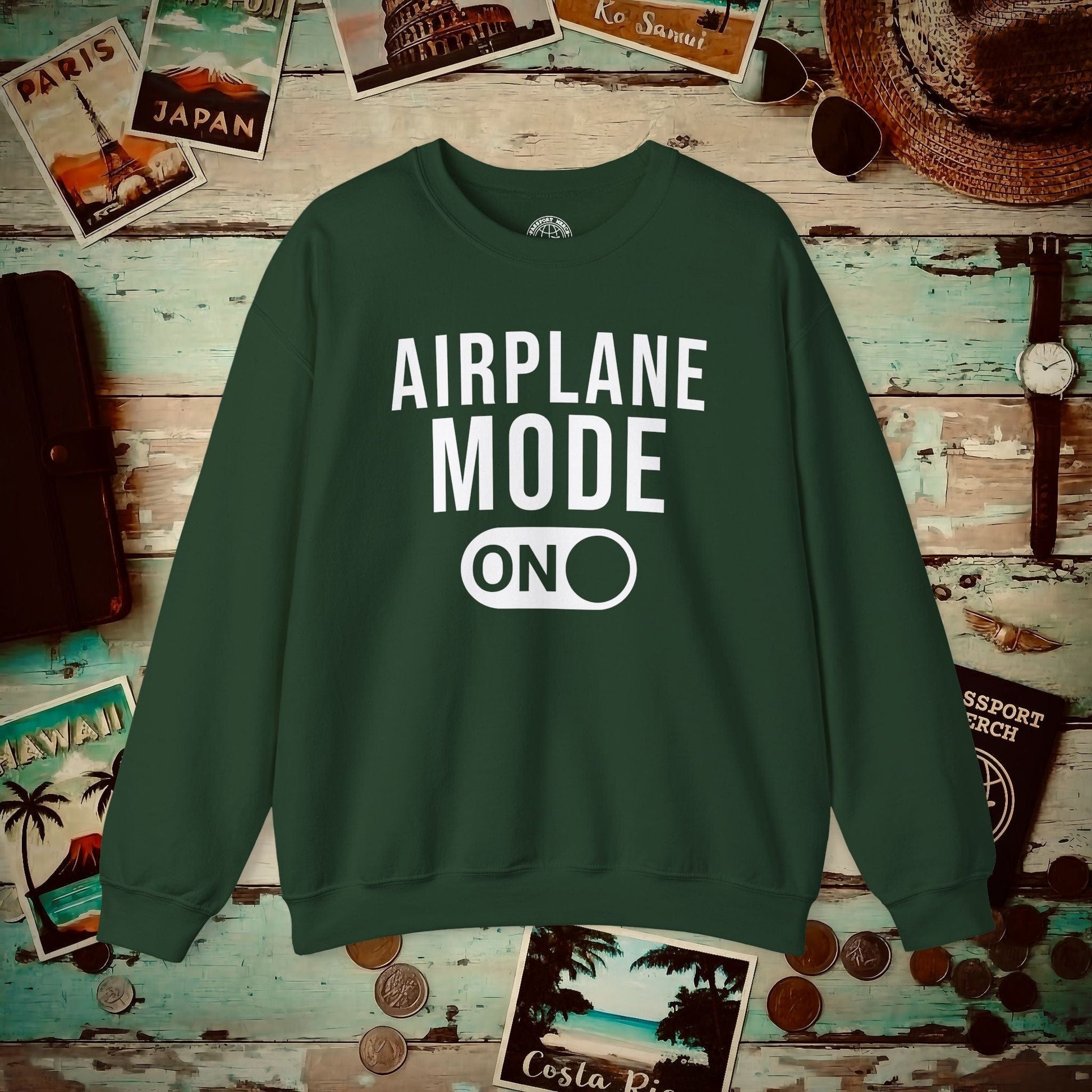 Airplane Mode, ON Crewneck Forest Green / S
