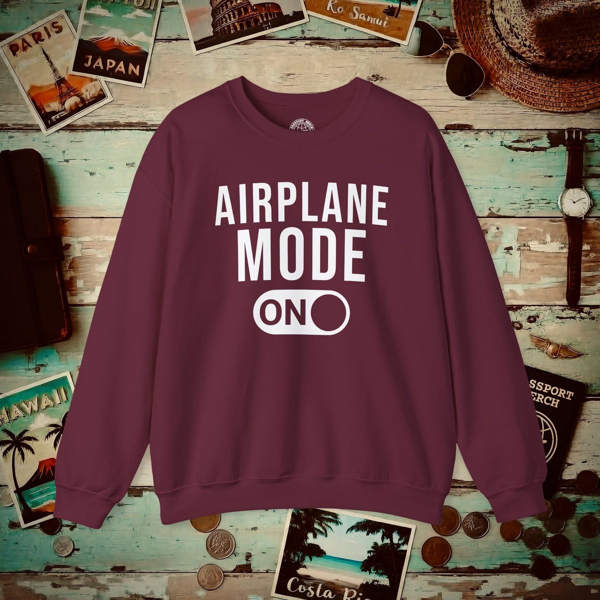 Airplane Mode, ON Crewneck Maroon / S