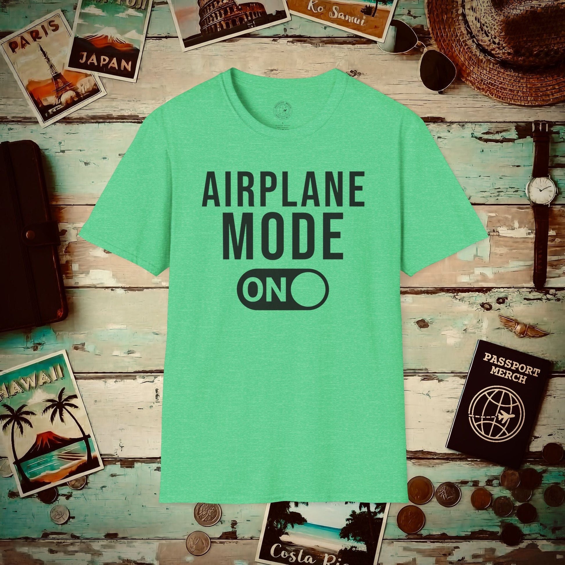 Airplane Mode, On T-Shirt Heather Irish Green / S