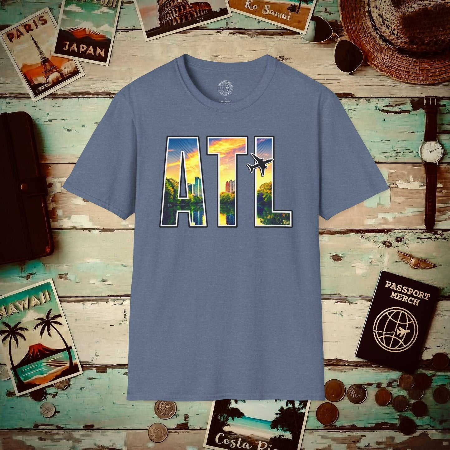 Airport Window Atlanta Georgia ATL T-Shirt Heather Indigo / S