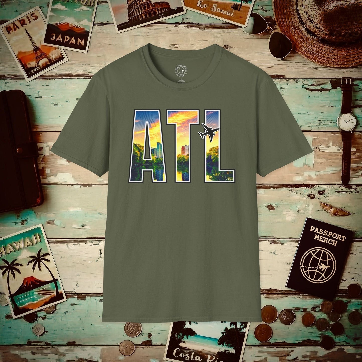 Airport Window Atlanta Georgia ATL T-Shirt Military Green / S