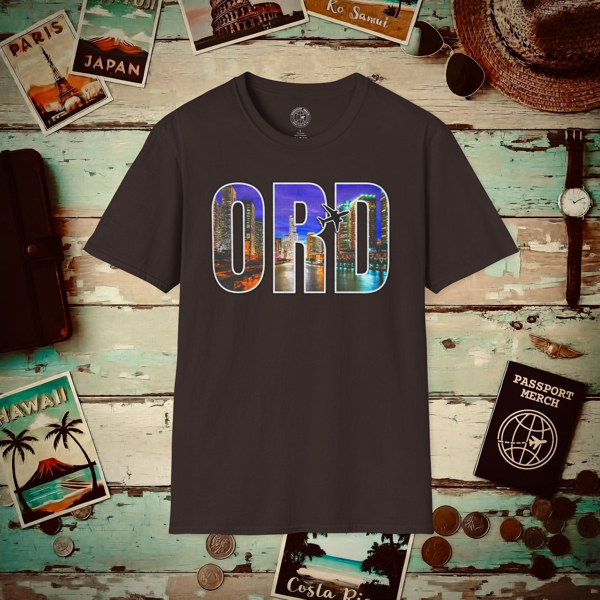 Airport Window Chicago Illinois ORD T-Shirt Dark Chocolate / S