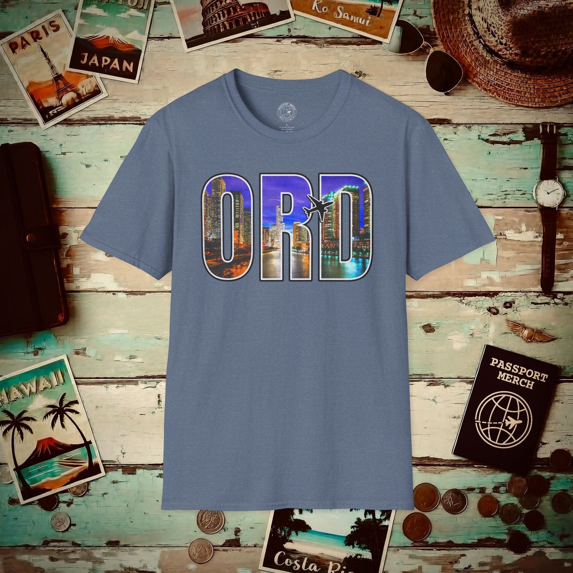 Airport Window Chicago Illinois ORD T-Shirt Heather Indigo / S