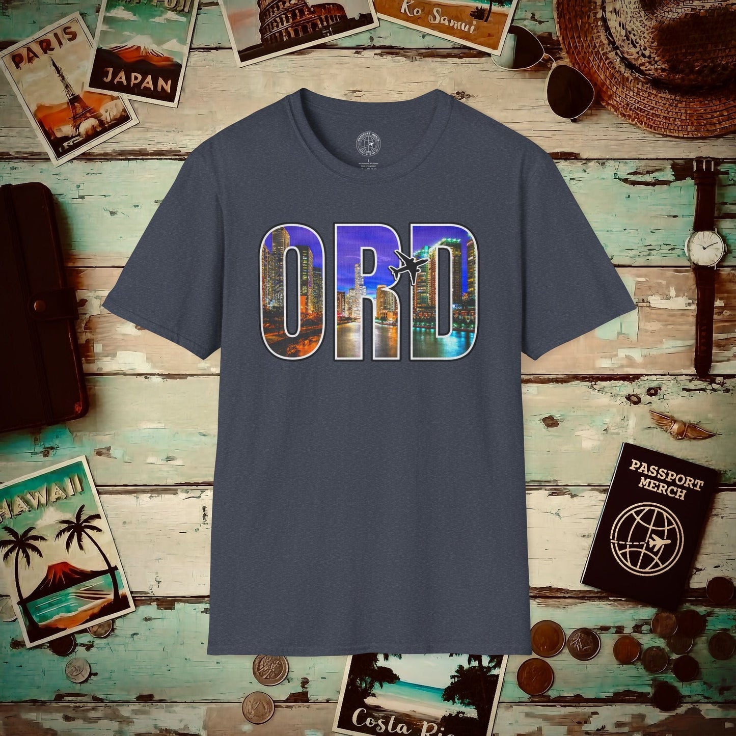 Airport Window Chicago Illinois ORD T-Shirt Heather Navy / S