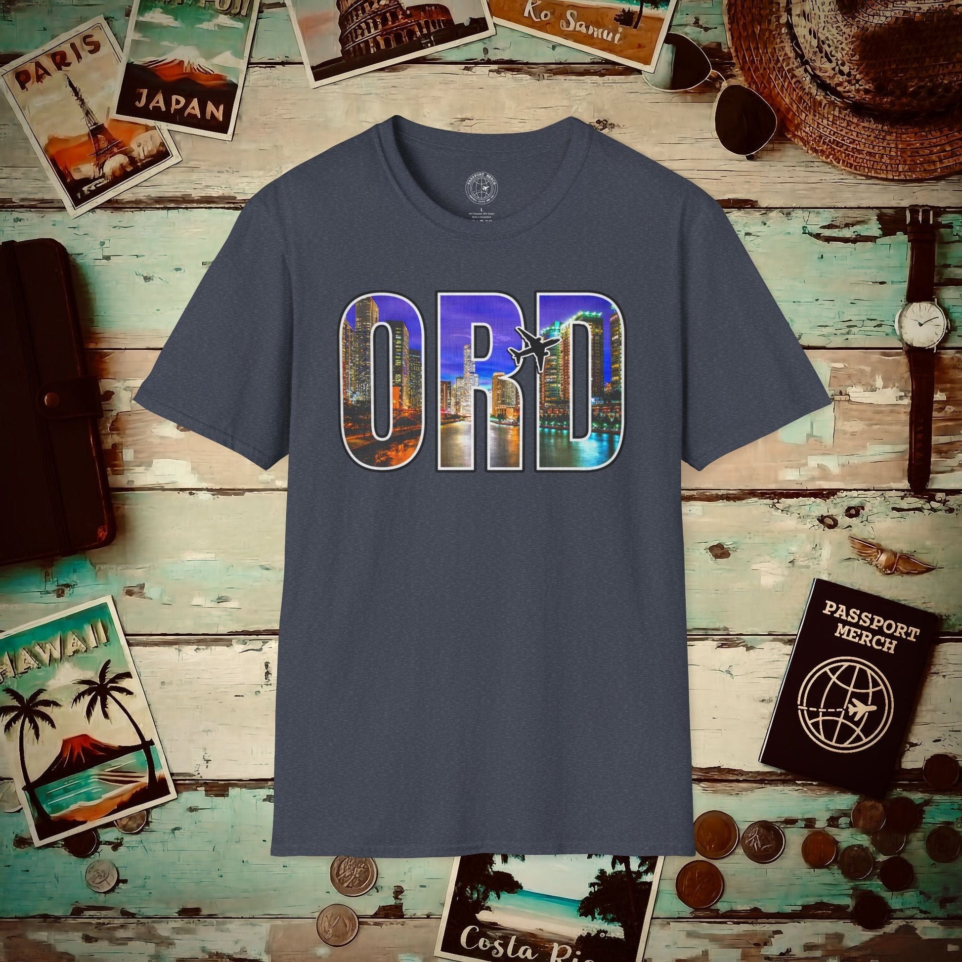 Airport Window Chicago Illinois ORD T-Shirt Heather Navy / S