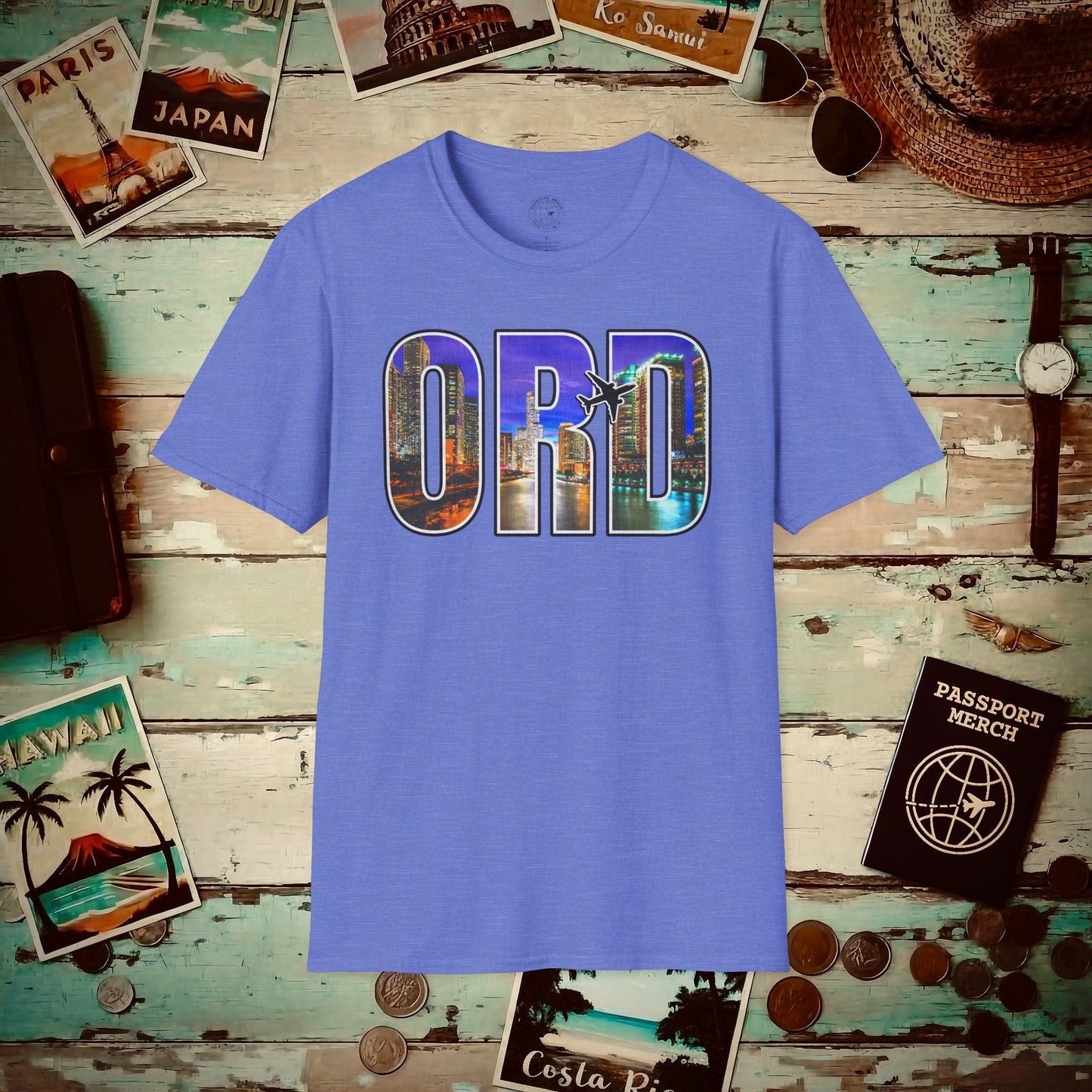 Airport Window Chicago Illinois ORD T-Shirt Heather Royal / S