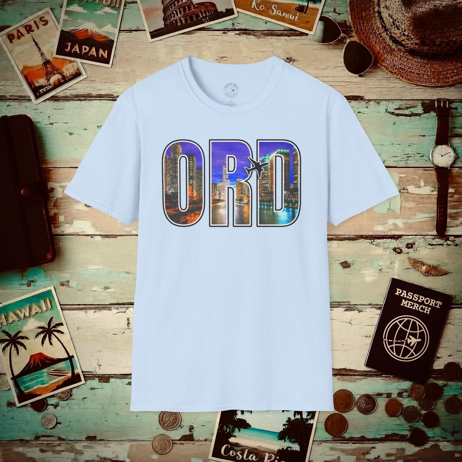 Airport Window Chicago Illinois ORD T-Shirt Light Blue / S