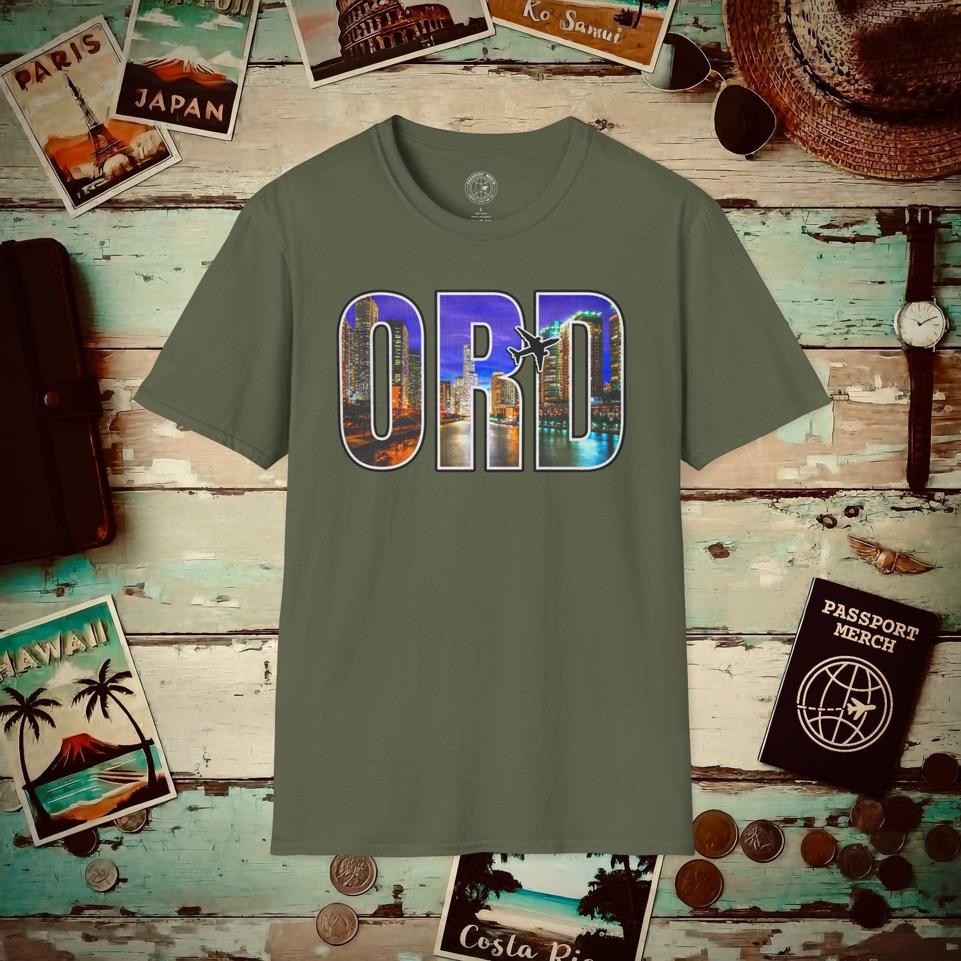 Airport Window Chicago Illinois ORD T-Shirt Military Green / S