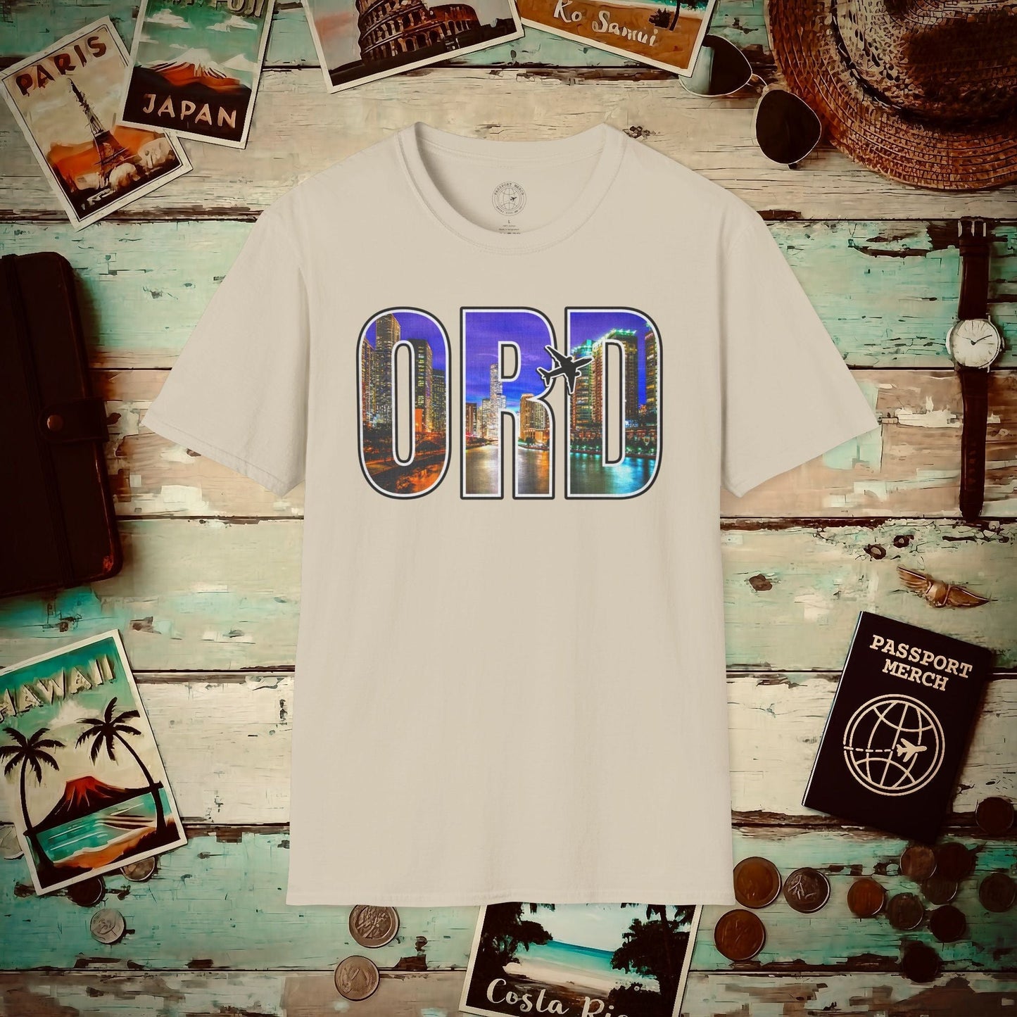 Airport Window Chicago Illinois ORD T-Shirt Sand / S
