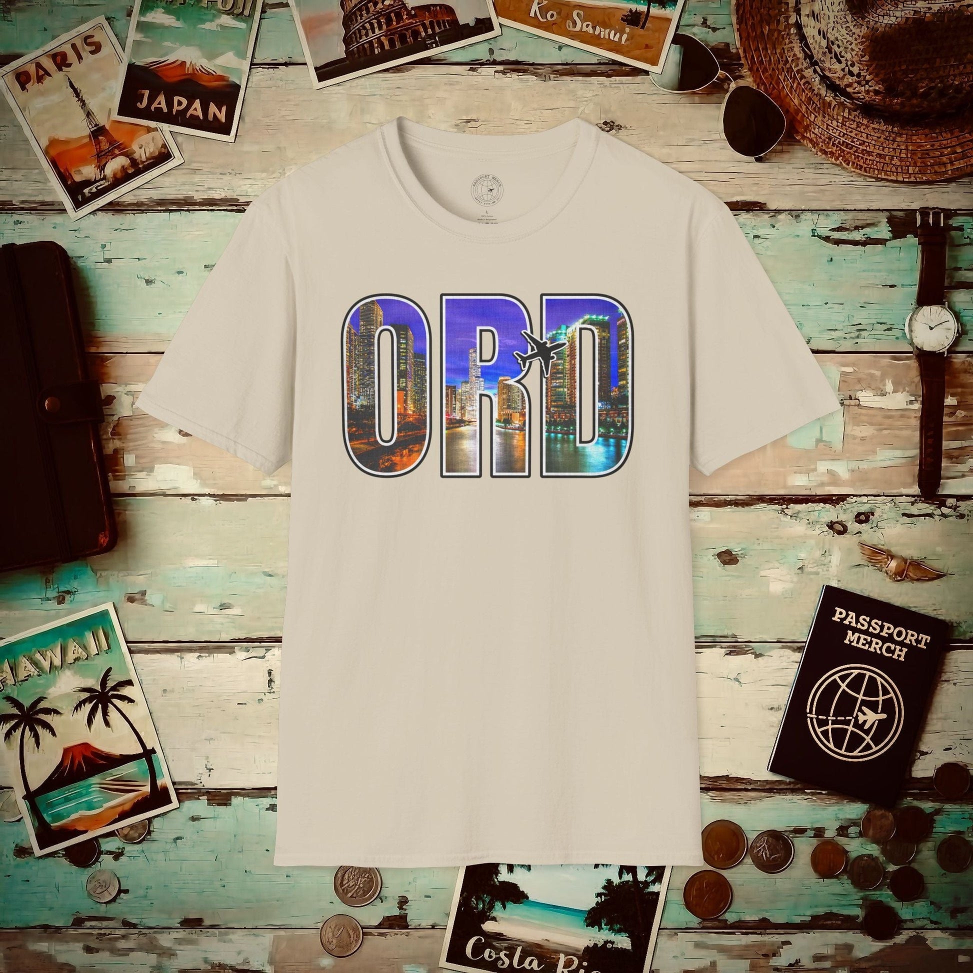 Airport Window Chicago Illinois ORD T-Shirt Sand / S