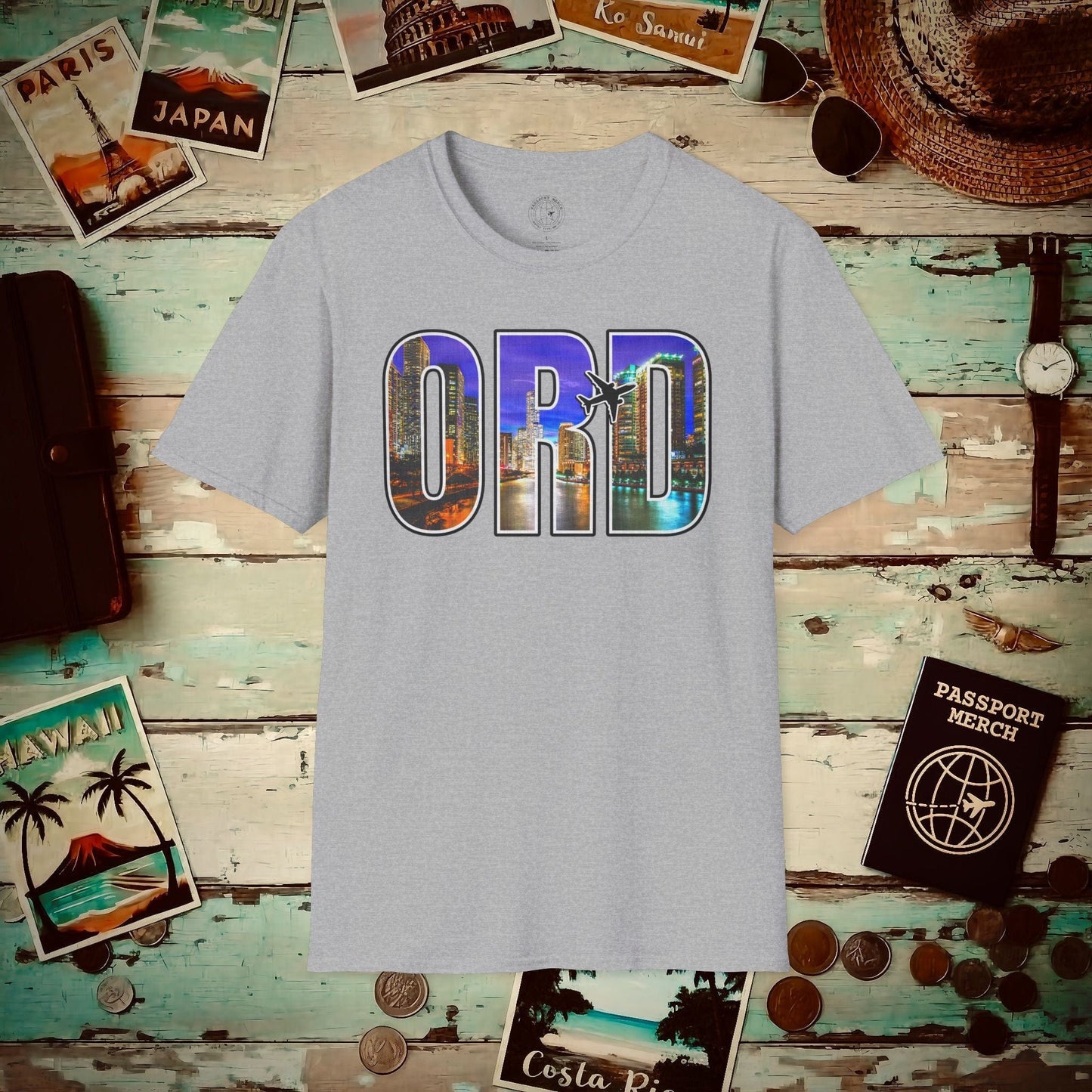 Airport Window Chicago Illinois ORD T-Shirt Sport Grey / S