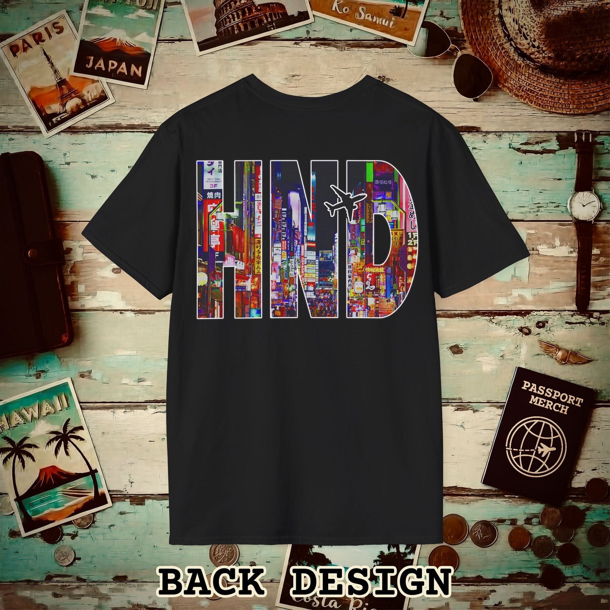 Airport Window Haneda Tokyo Japan HND Back Print T-Shirt Black / S