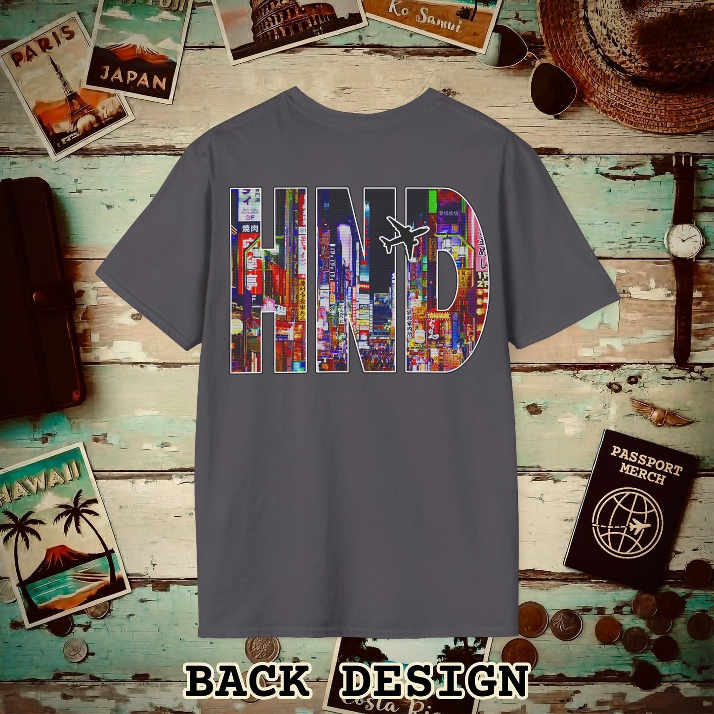 Airport Window Haneda Tokyo Japan HND Back Print T-Shirt Charcoal / S