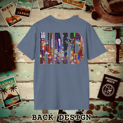 Airport Window Haneda Tokyo Japan HND Back Print T-Shirt Heather Indigo / S