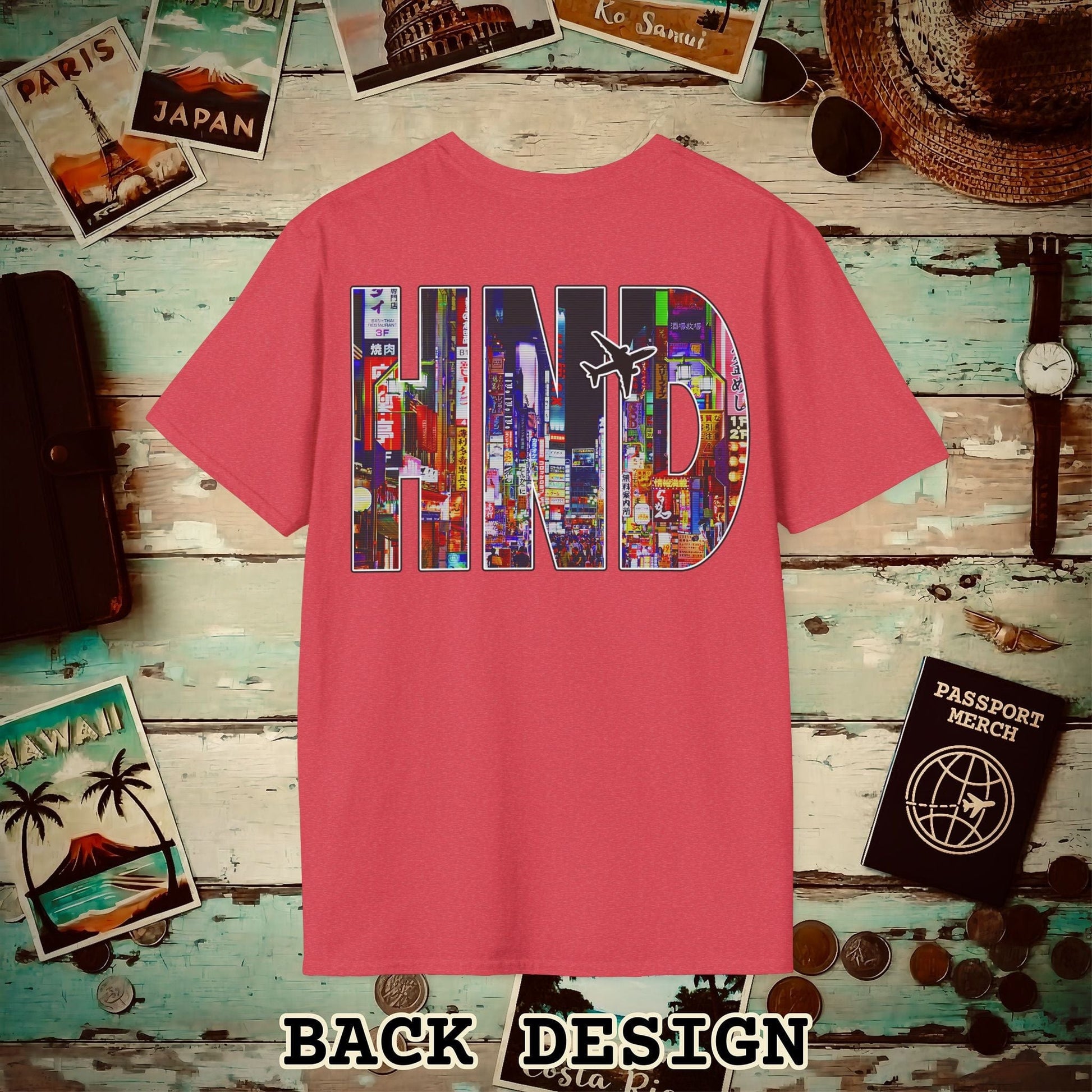 Airport Window Haneda Tokyo Japan HND Back Print T-Shirt Heather Red / S
