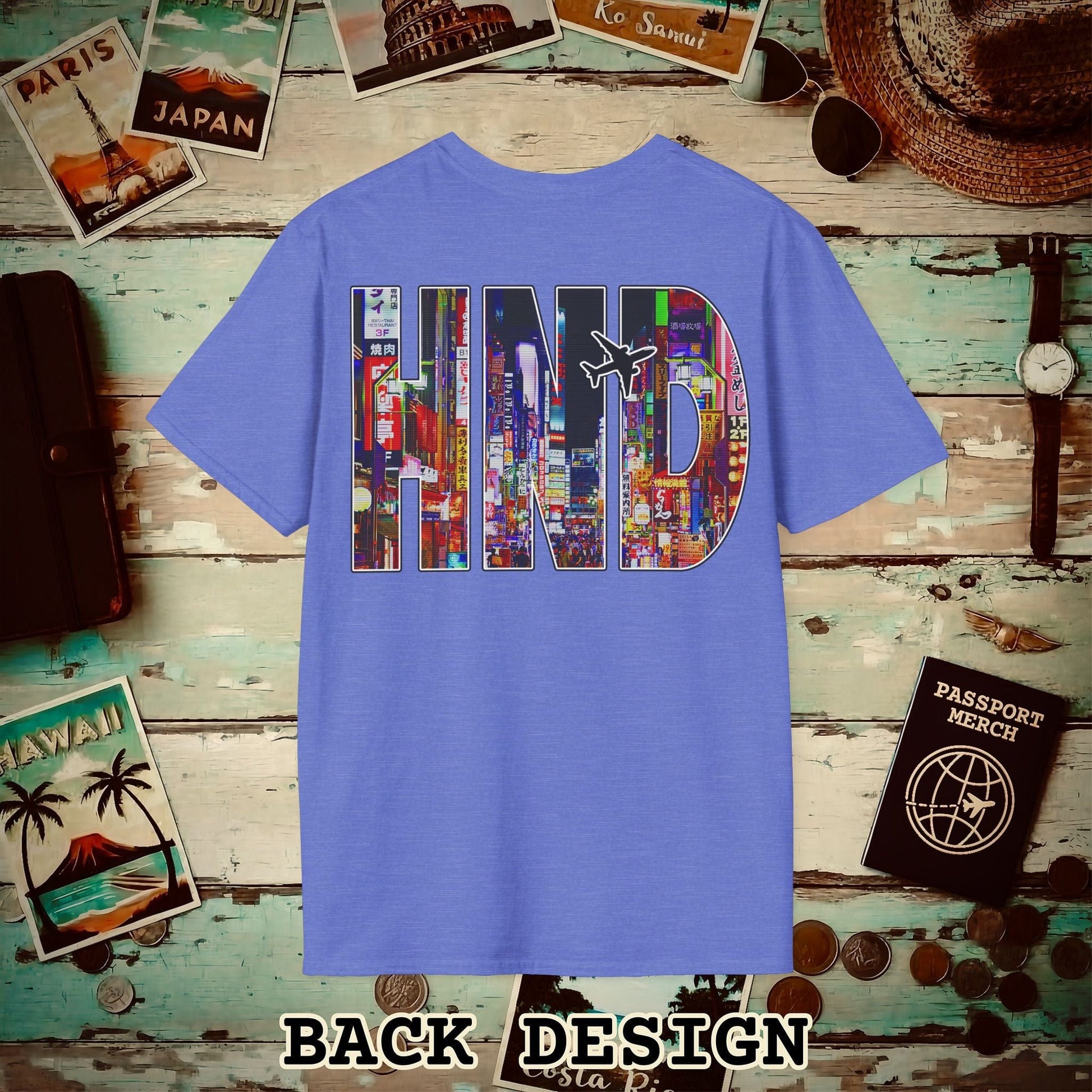 Airport Window Haneda Tokyo Japan HND Back Print T-Shirt Heather Royal / S