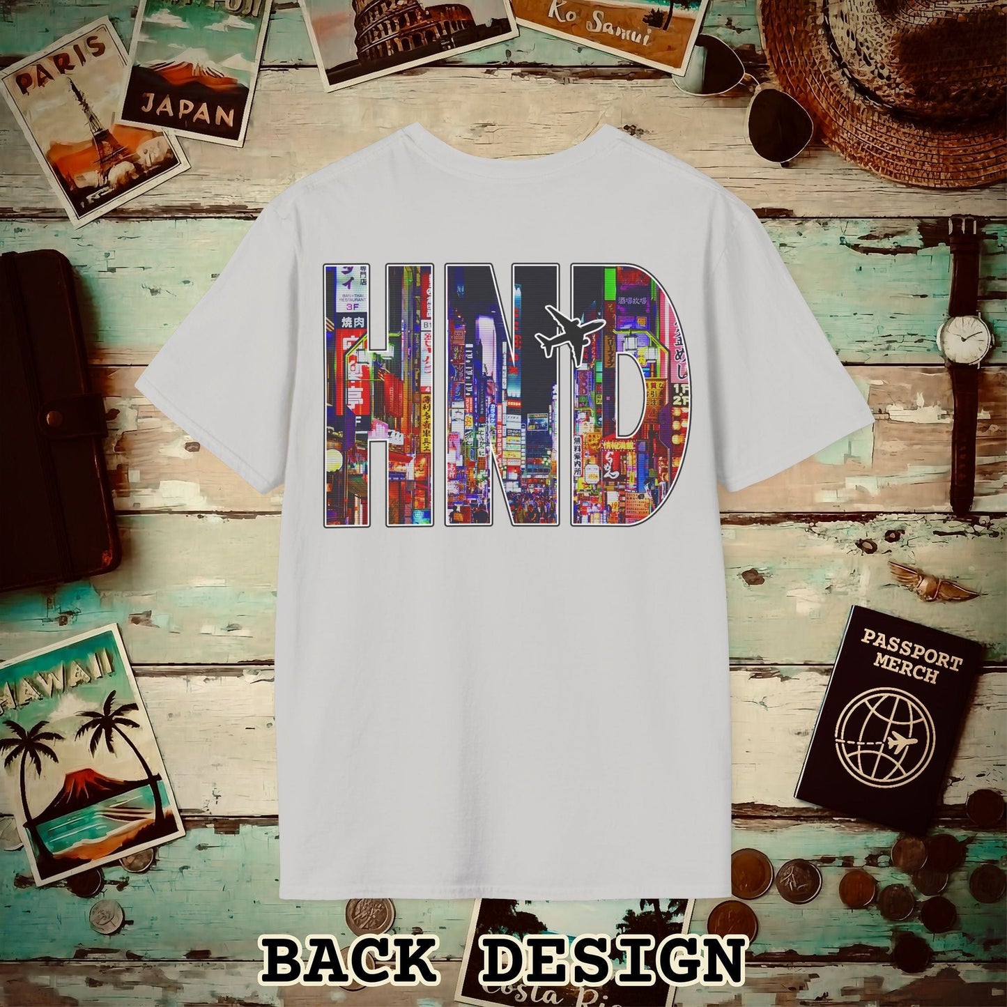 Airport Window Haneda Tokyo Japan HND Back Print T-Shirt Ice Grey / S