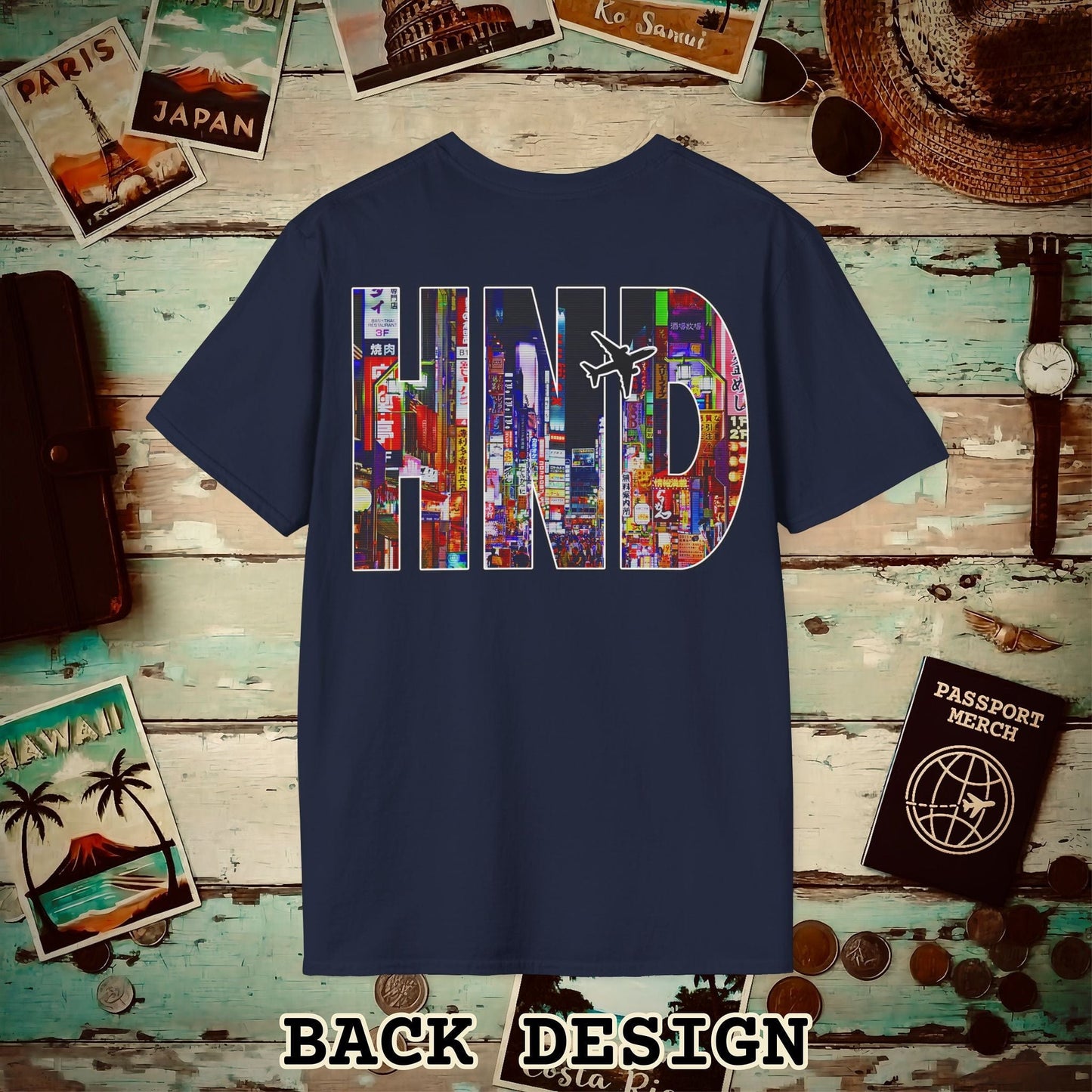 Airport Window Haneda Tokyo Japan HND Back Print T-Shirt Navy / S