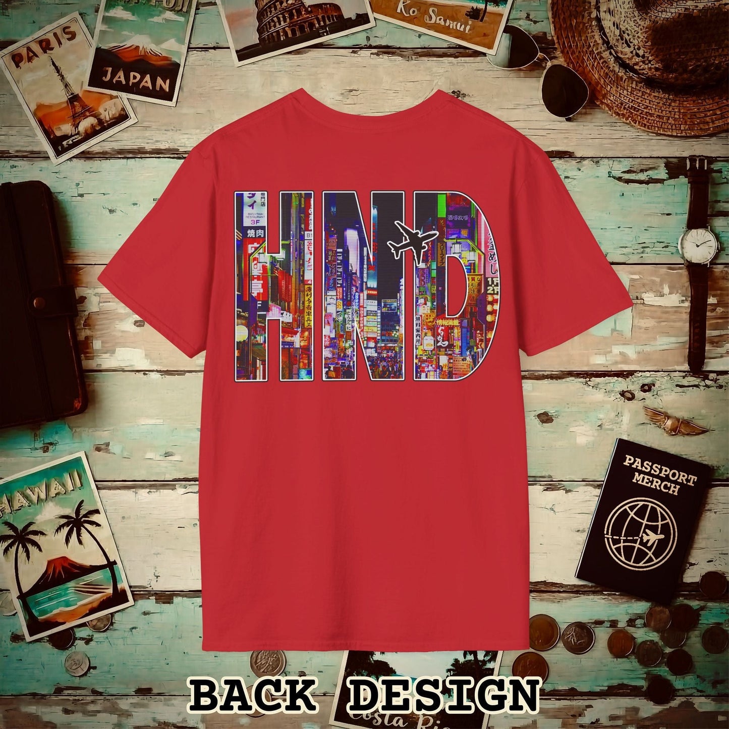 Airport Window Haneda Tokyo Japan HND Back Print T-Shirt Red / S