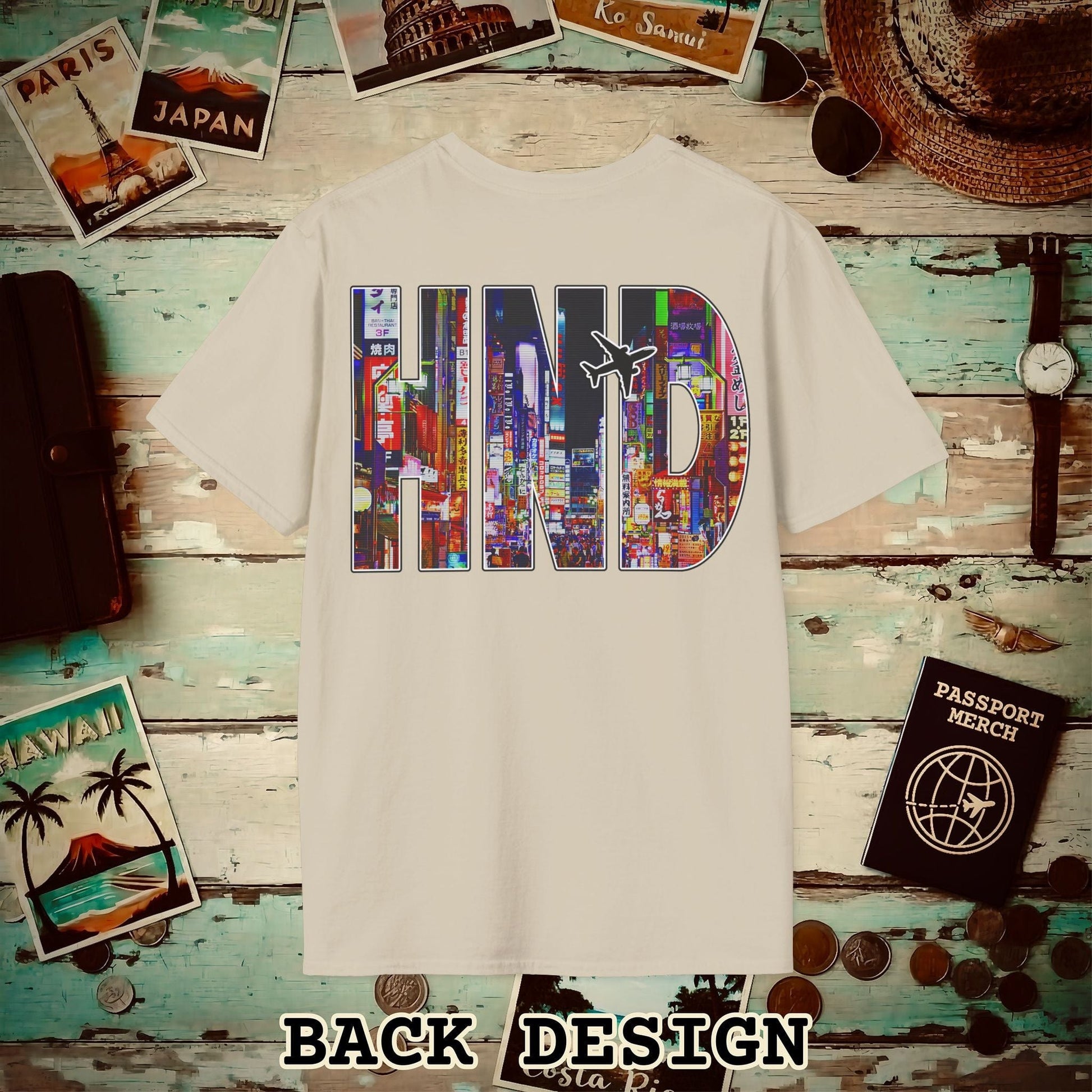 Airport Window Haneda Tokyo Japan HND Back Print T-Shirt Sand / S