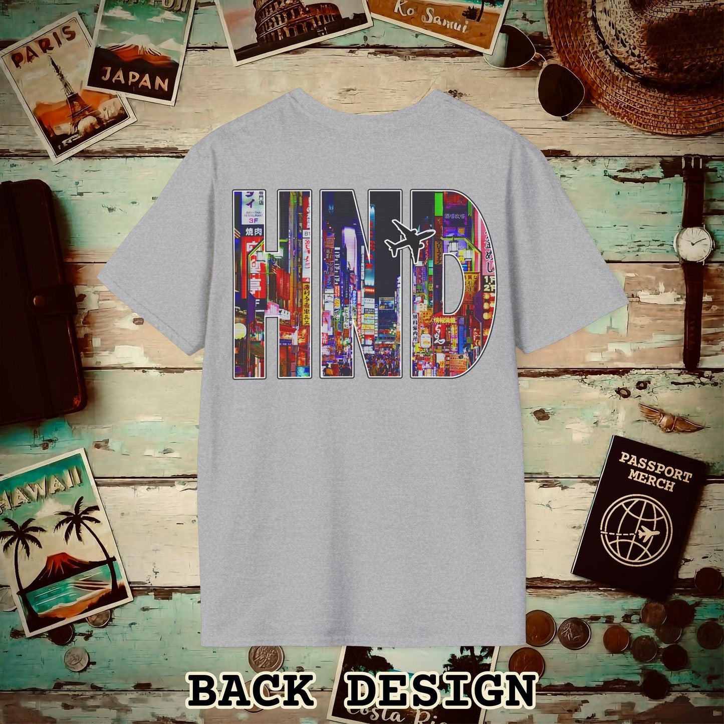 Airport Window Haneda Tokyo Japan HND Back Print T-Shirt Sport Grey / S