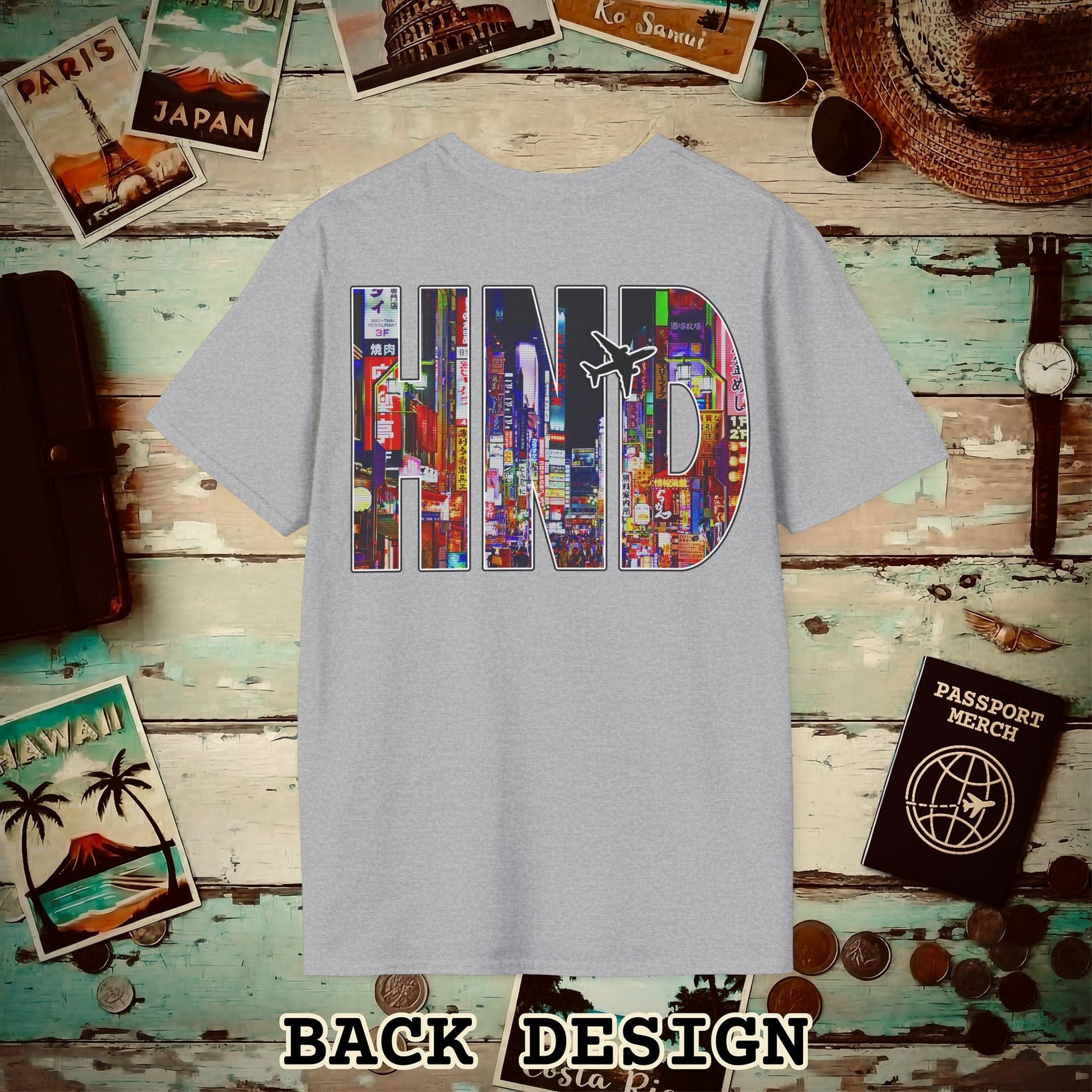 Airport Window Haneda Tokyo Japan HND Back Print T-Shirt Sport Grey / S