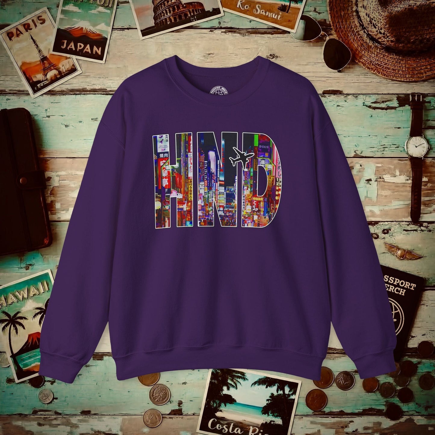 Airport Window Haneda Tokyo Japan HND Crewneck Purple / S