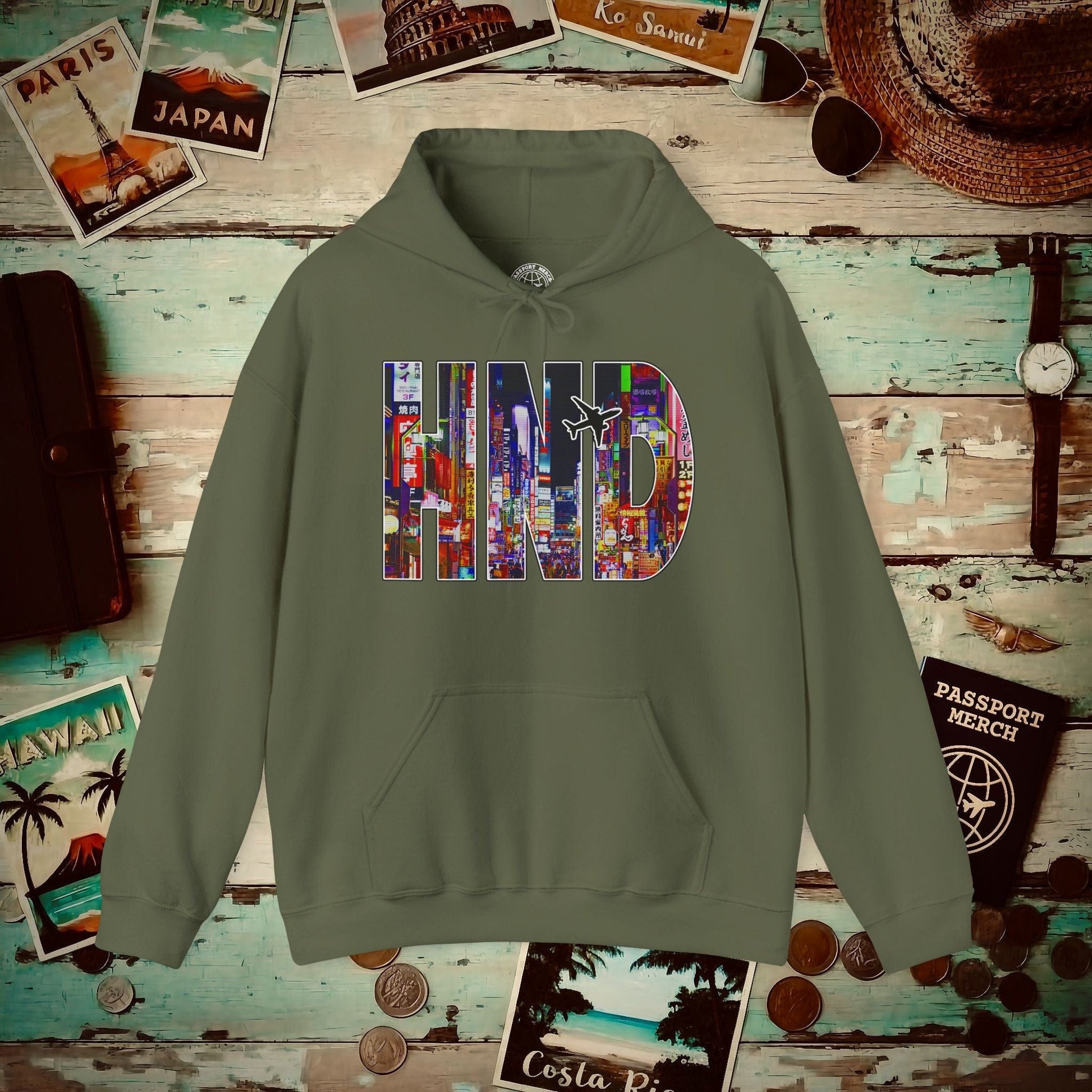 Airport Window Haneda Tokyo Japan HND Hoodie Military Green / S