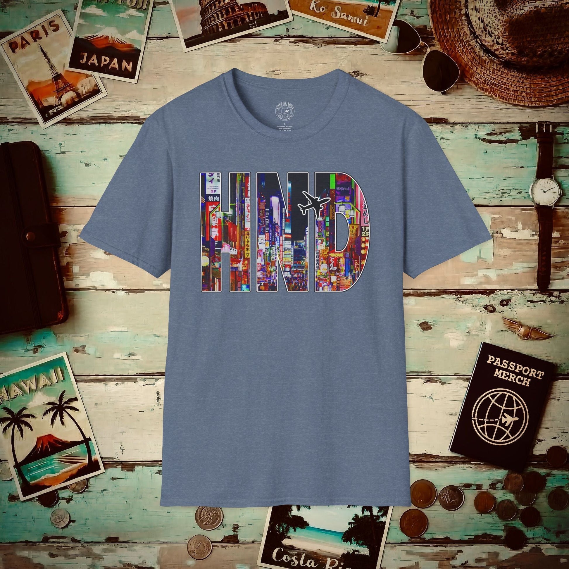 Airport Window Haneda Tokyo Japan HND T-Shirt Heather Indigo / S