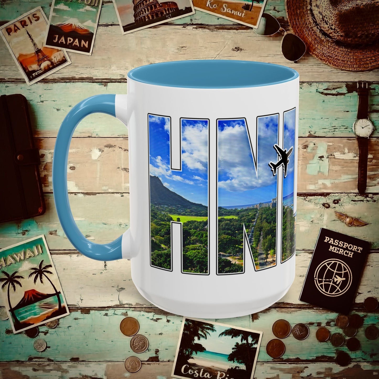 Airport Window Honolulu Oahu Hawaii HNL 15oz Mug Light Blue / 15oz