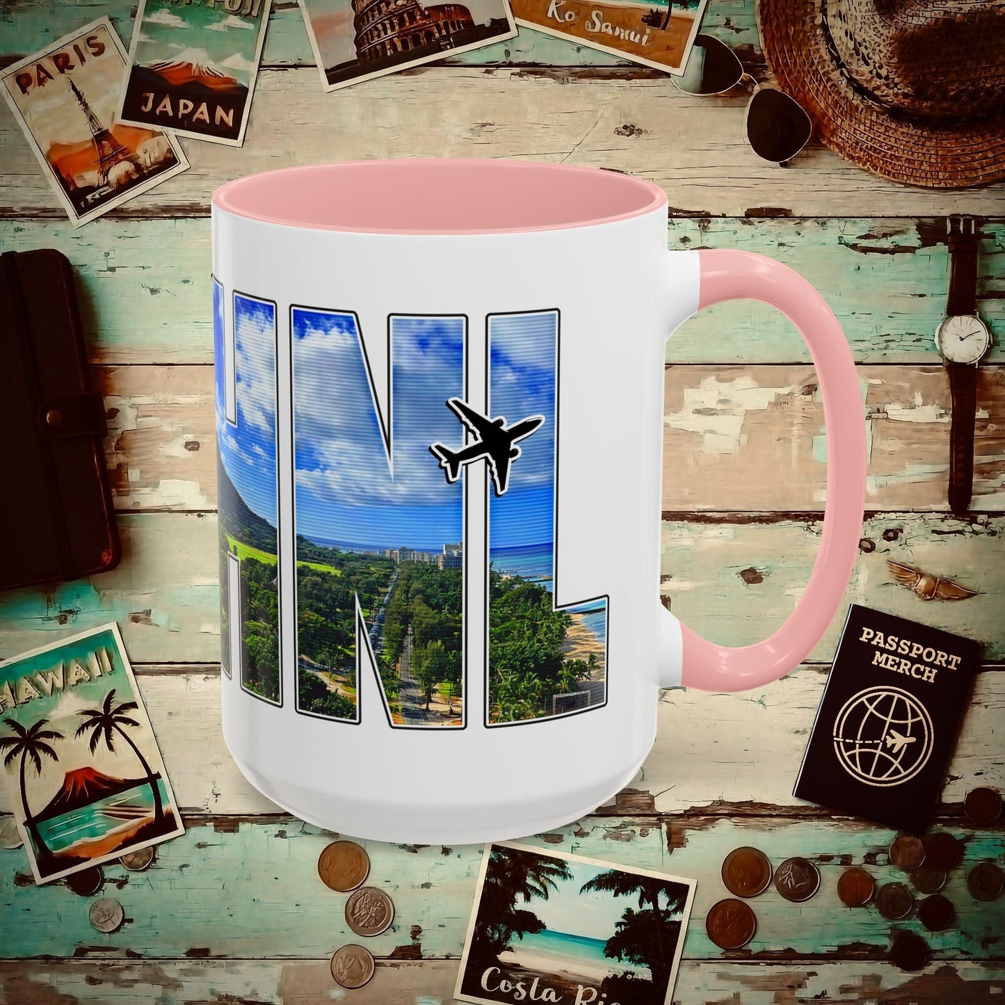Airport Window Honolulu Oahu Hawaii HNL 15oz Mug Pink / 15oz