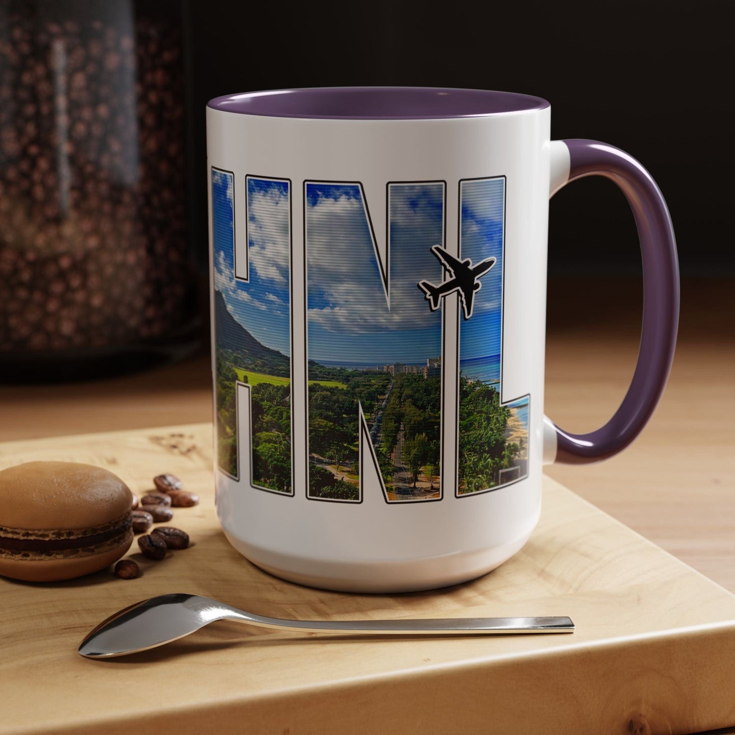 Airport Window Honolulu Oahu Hawaii HNL 15oz Mug Purple / 15oz