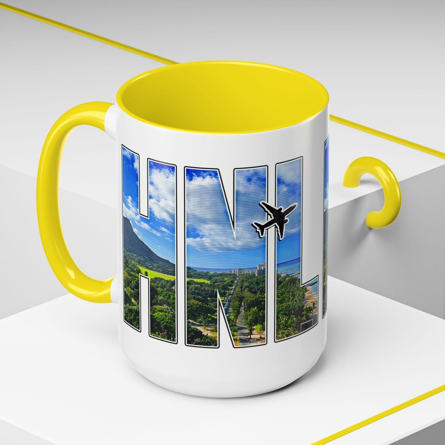 Airport Window Honolulu Oahu Hawaii HNL 15oz Mug Yellow / 15oz