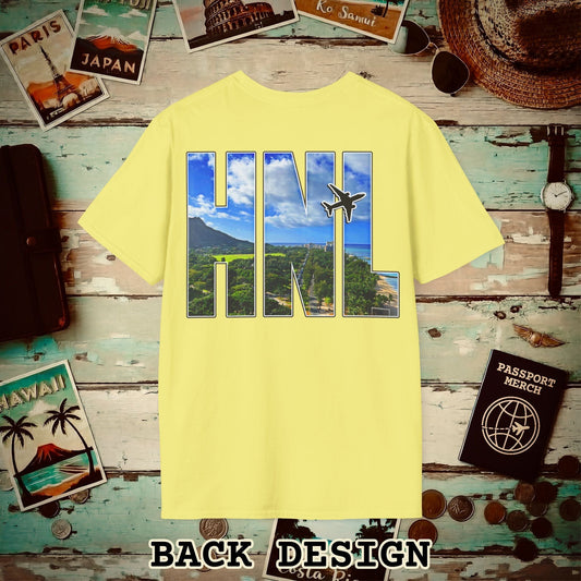Airport Window Honolulu Oahu Hawaii HNL Back Print T-Shirt Cornsilk / S