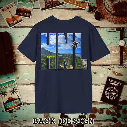 Airport Window Honolulu Oahu Hawaii HNL Back Print T-Shirt Navy / S