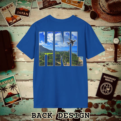 Airport Window Honolulu Oahu Hawaii HNL Back Print T-Shirt Royal / S