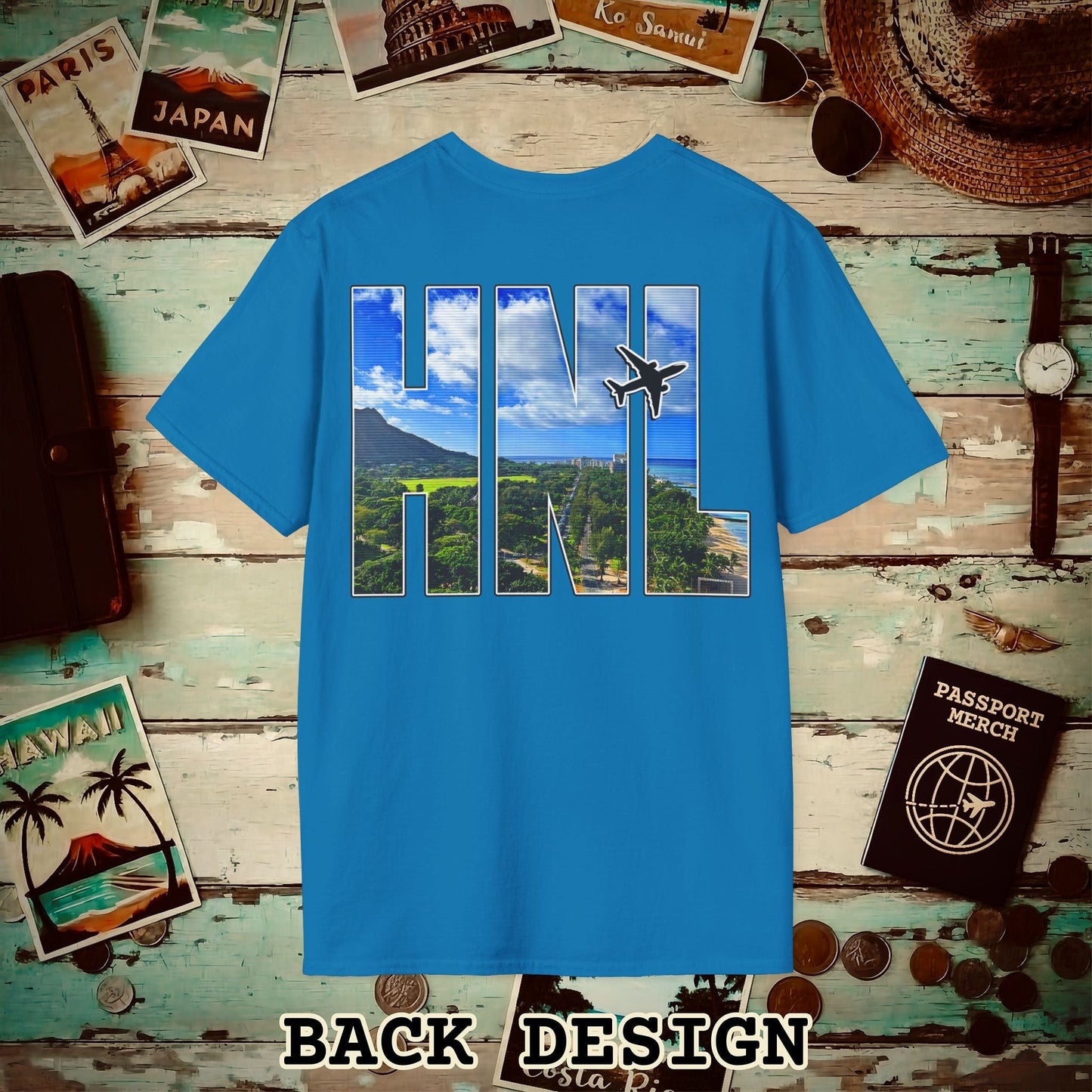 Airport Window Honolulu Oahu Hawaii HNL Back Print T-Shirt Sapphire / S