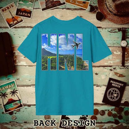 Airport Window Honolulu Oahu Hawaii HNL Back Print T-Shirt Tropical Blue / S