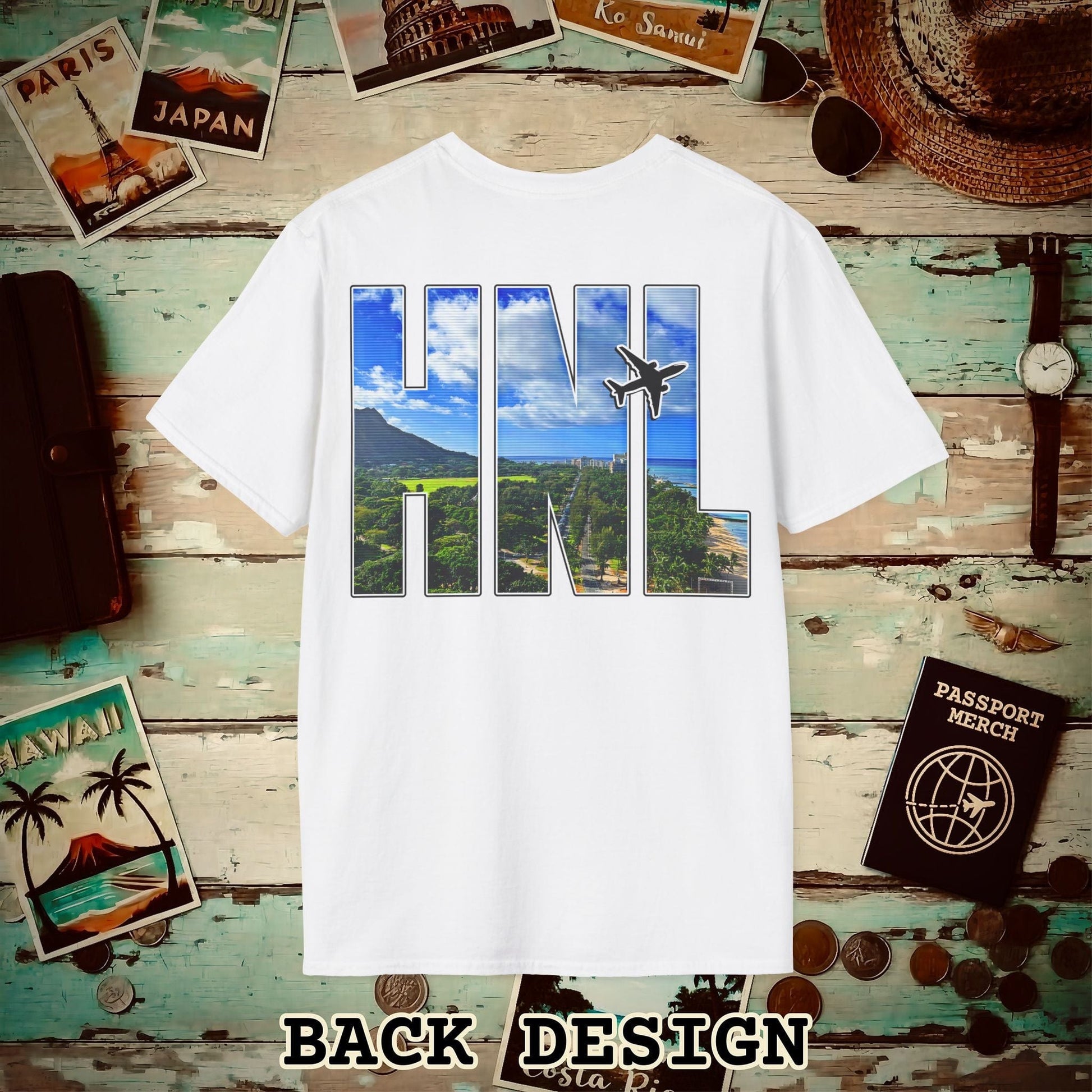 Airport Window Honolulu Oahu Hawaii HNL Back Print T-Shirt White / S