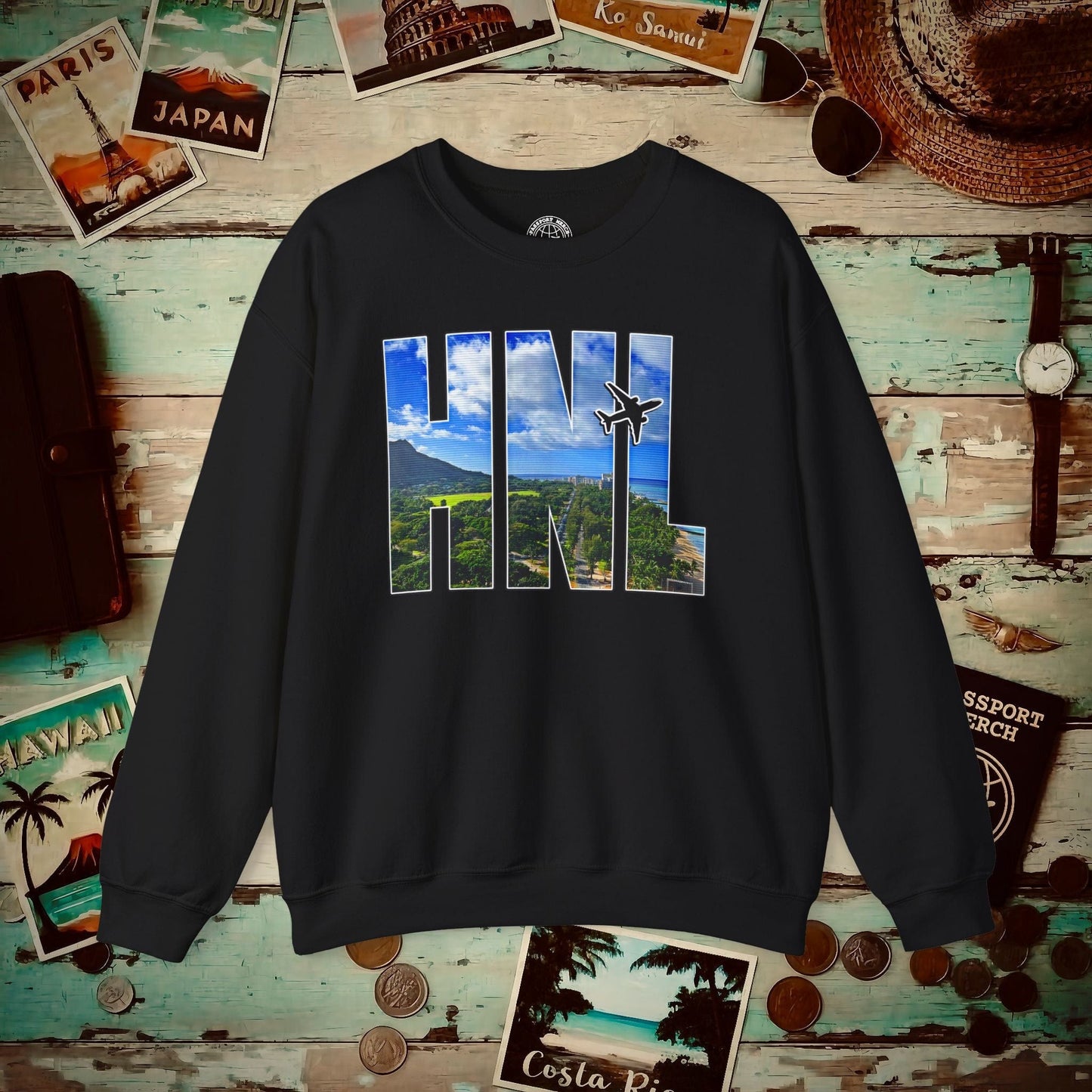 Airport Window Honolulu Oahu Hawaii HNL Crewneck Black / S