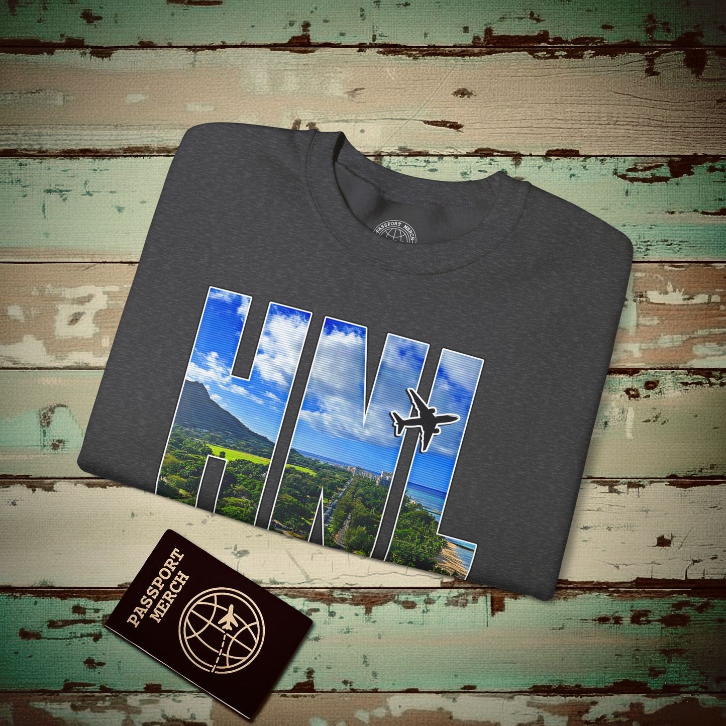 Airport Window Honolulu Oahu Hawaii HNL Crewneck Dark Heather / S