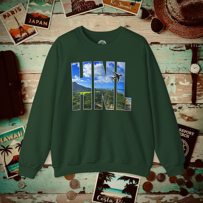 Airport Window Honolulu Oahu Hawaii HNL Crewneck Forest Green / S