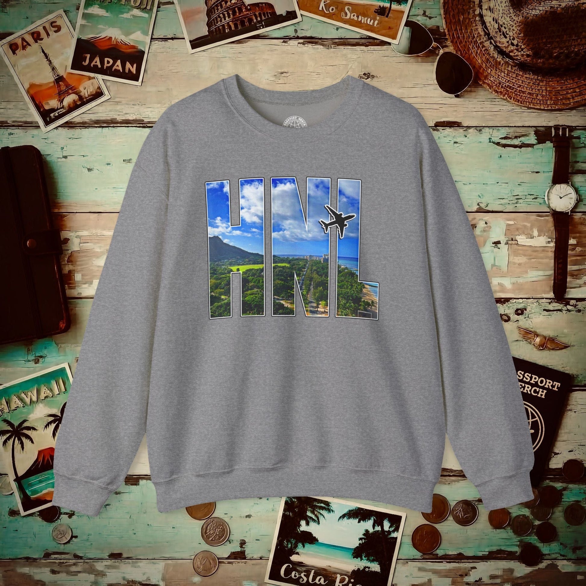 Airport Window Honolulu Oahu Hawaii HNL Crewneck Graphite Heather / S