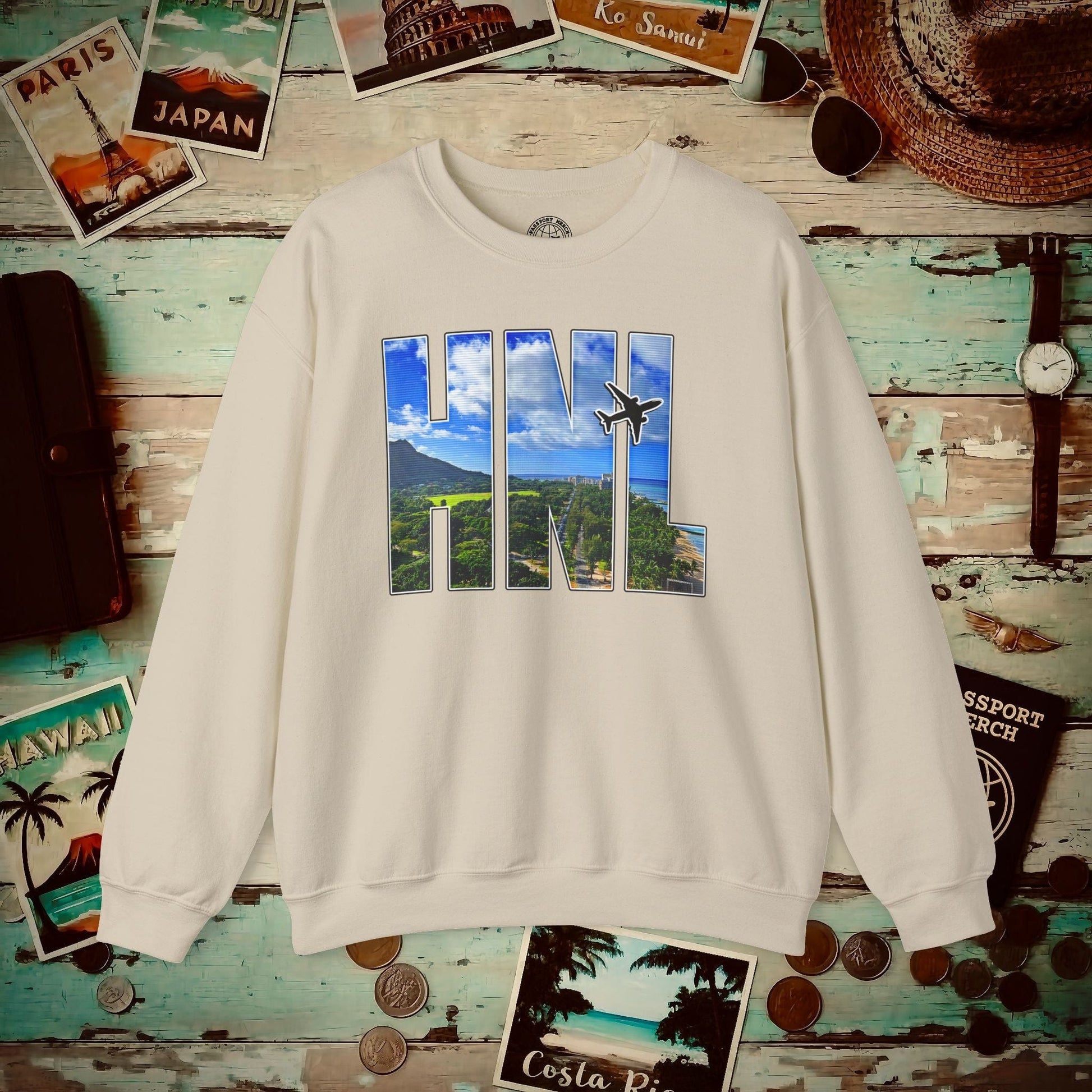 Airport Window Honolulu Oahu Hawaii HNL Crewneck Sand / S