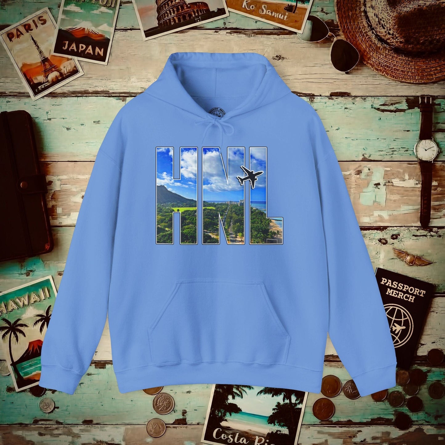 Airport Window Honolulu Oahu Hawaii HNL Hoodie Carolina Blue / S